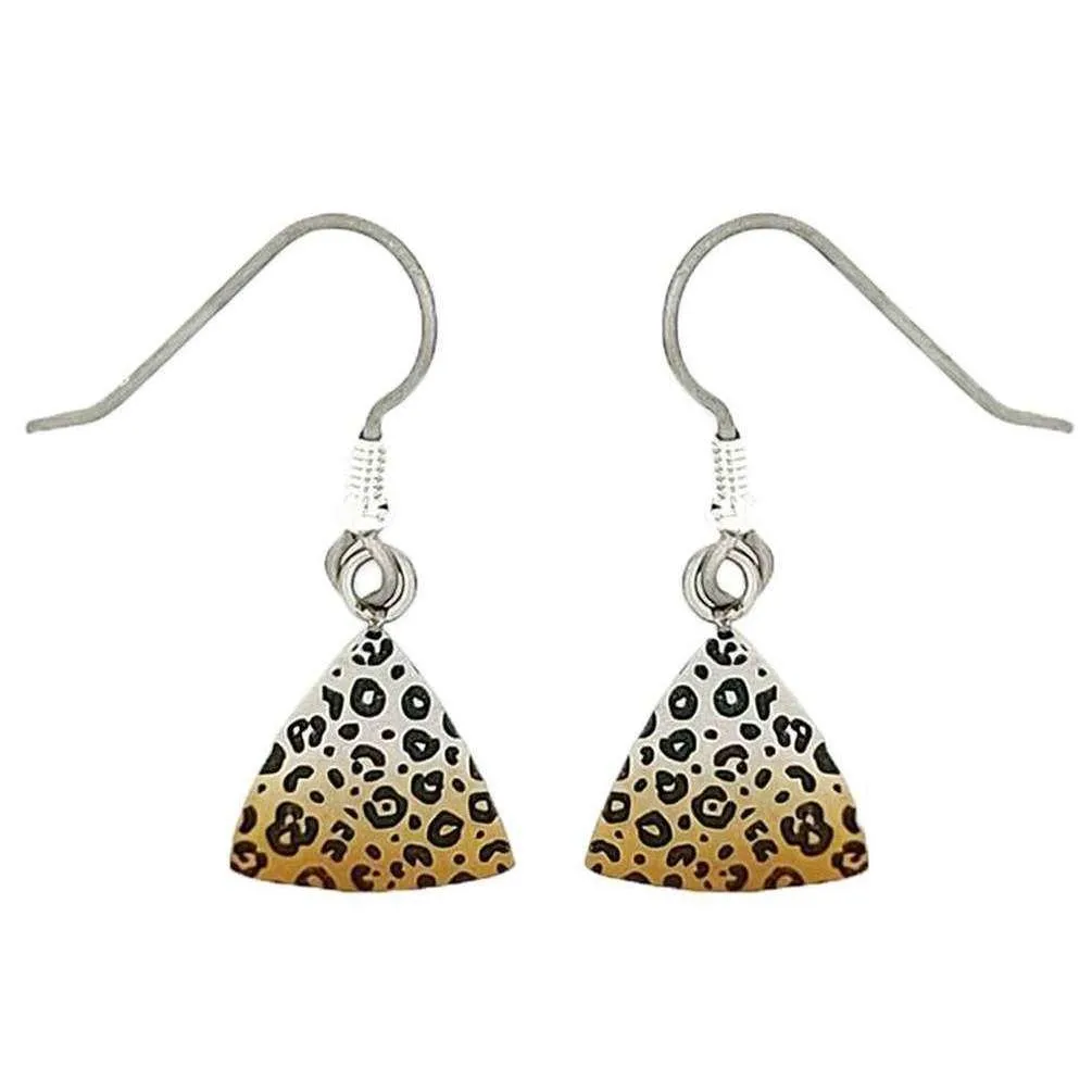 Ti2 Titanium Leopard Print Trillion Drop Earrings - Silver/Brown