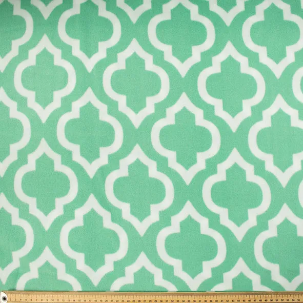 White Trellis Pattern on Mint Green Printed Polar Fleece DSN #12